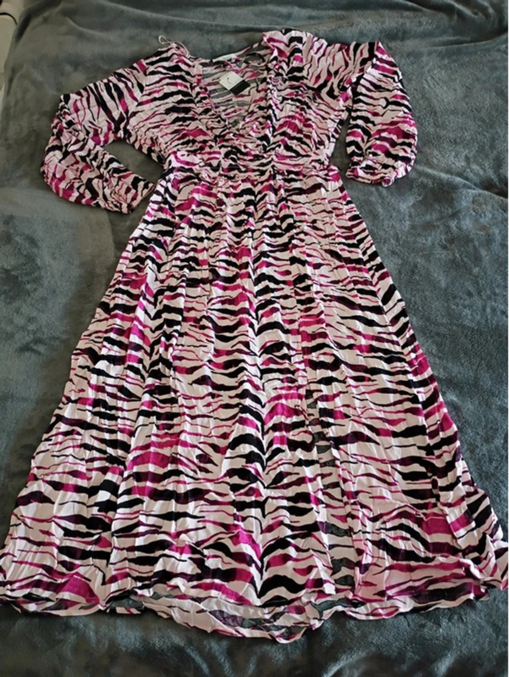Eloquii 20W Maxi Dress Pink-Black-White Animal Print Long Sleeve